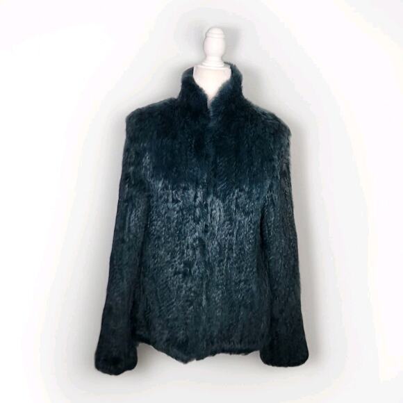 EAVES Genuine Rabbit Fur Green Long Sleeves Short Jacket Luxury Coat Size XS/S - Picture 1 of 7